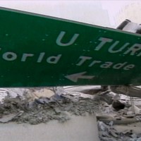 U-Turn sign in rubble